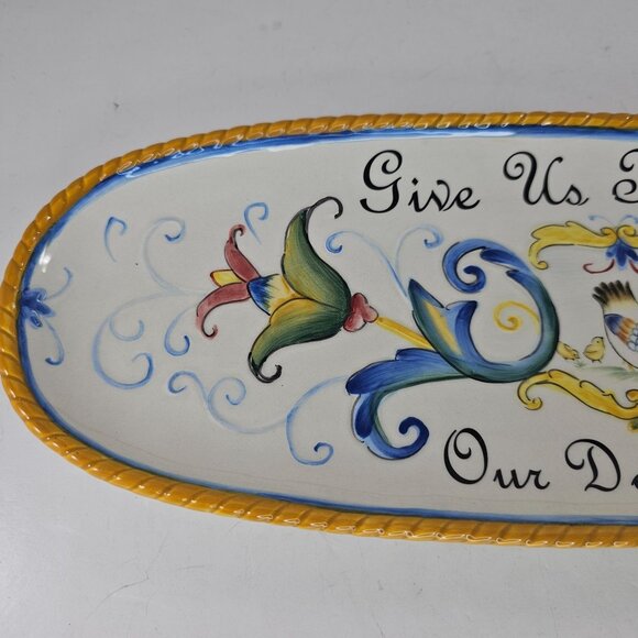 Fitz & Floyd Ricamo Oval Bread Tray Give Us This Day Our Daily Bread Ceramic - Picture 2 of 8